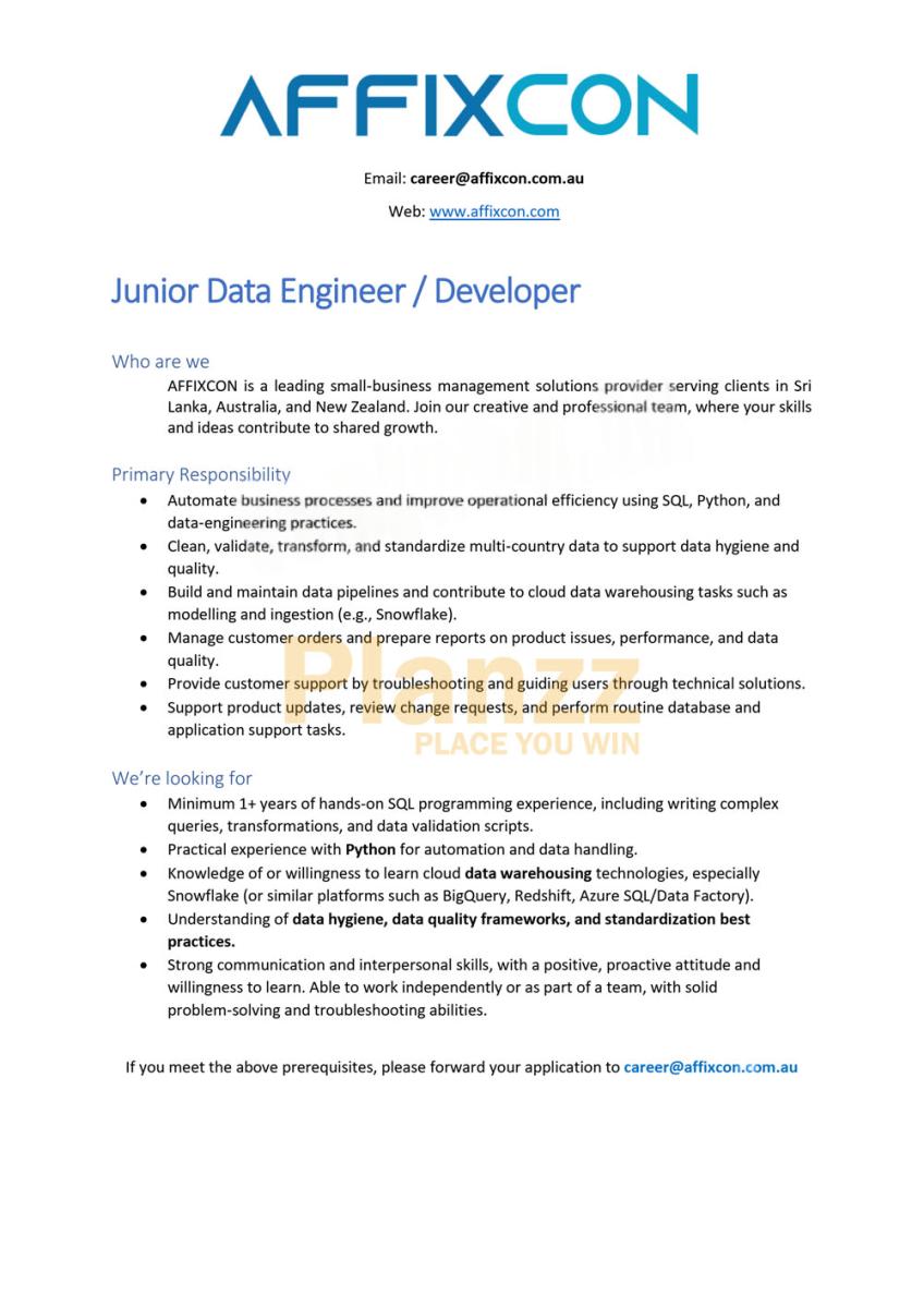 Junior Data Engineer/Developer